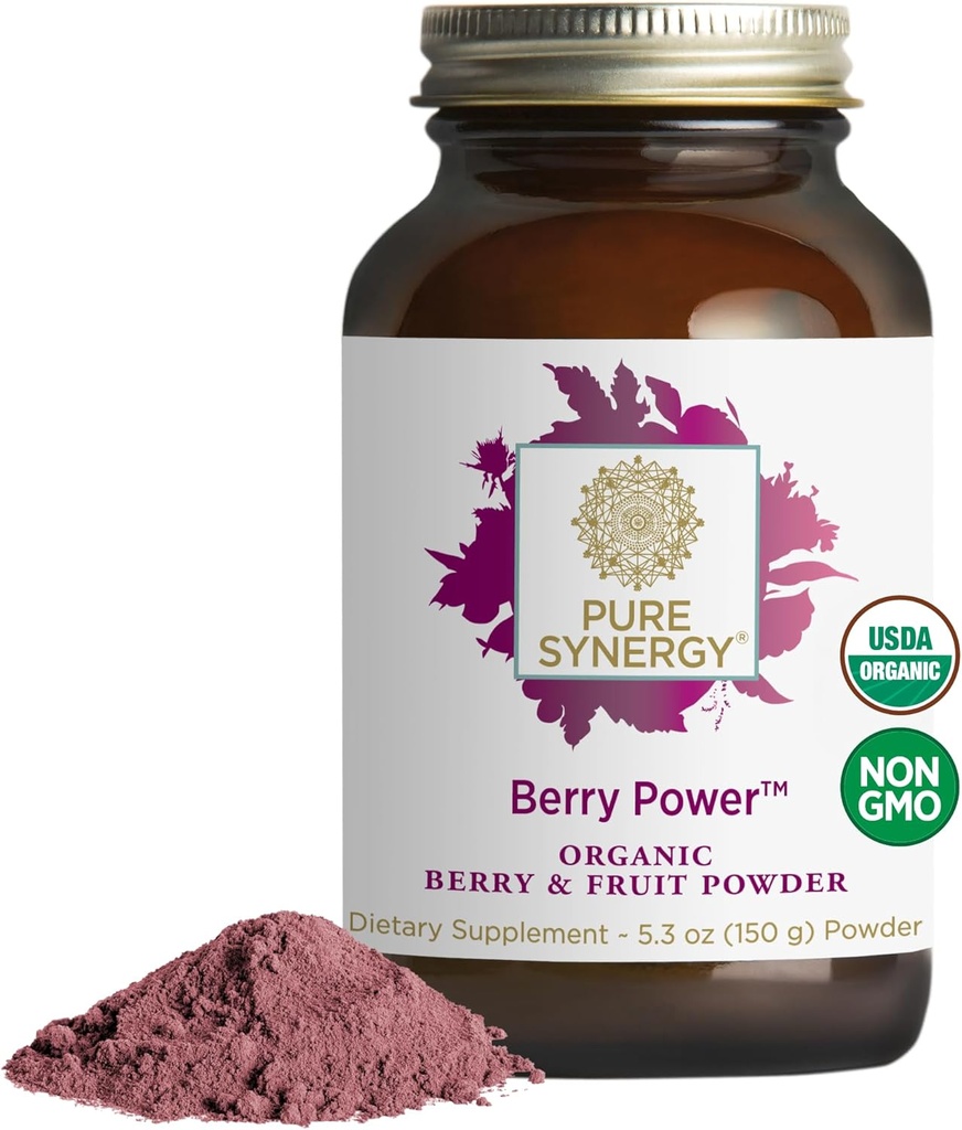 PURE SYNERGY Berry Power (poudre de fruits et de baies biologiques) Supplément antioxydant avec açai biologique, Camu Camu et Blueberry sauvage pour le vieillissement en santé, l'immunité et le soutien de la peau (5,3 oz de poudre)