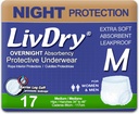 LivDry Adulte M Incontinence Sous-vêtements, Absorbance de confort nuit, Protection contre les fuites, Moyen, 17-Pack