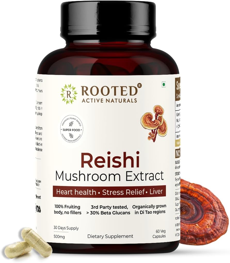 Gélules d'extrait de champignons de Reishi ROOTED (60 gélules, 500 mg)
