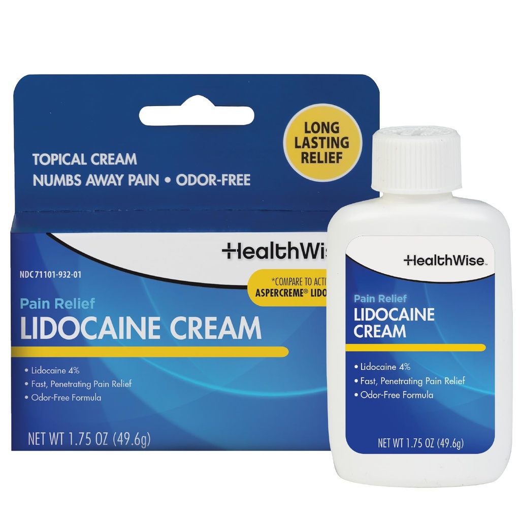 HealthWise Maximum Strength Crème de lidocaïne (en nombres) Douleurs lointaines (en nombre) Relief de longue durée (en nombre) Non-Greasy (en nombre) 1.75 Oz
