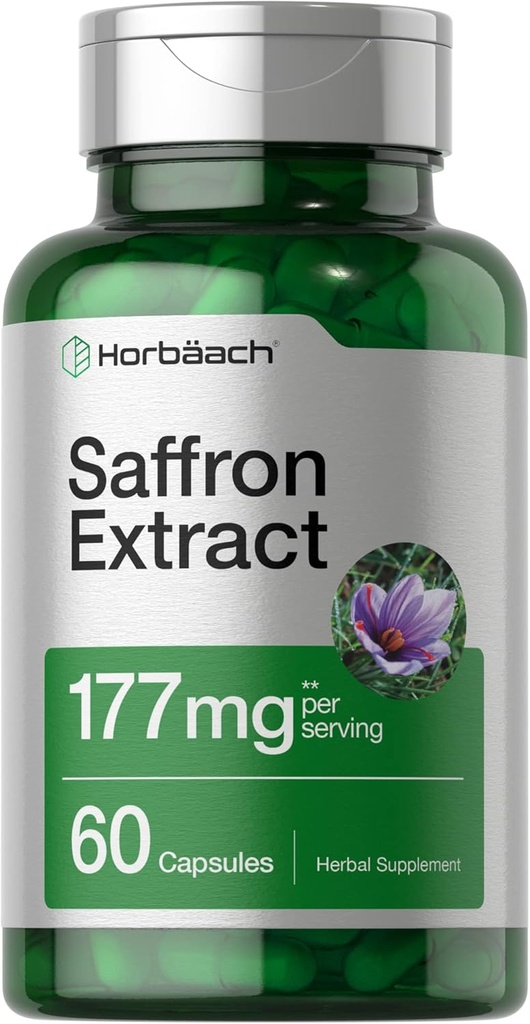 Horbäach Saffron Extract Capsules | 177 mg | 60 Pills | for Women and Men | Non-GMO, Gluten Free Supplement