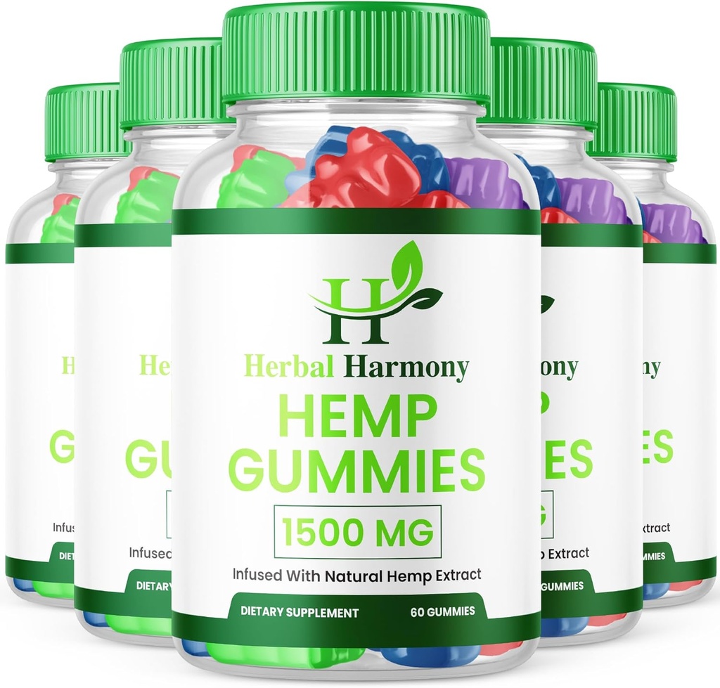 (5 Pack) Gommies de chanvre Harmonie Herbal - Formule Officielle - Gommies Harmonie Herbal Performance Maximum Mélange de chanvre Extra Force, Grand Goût 25mg Par Gummy, 1500mg Par Bouteille Nouveau 2024 (300 Gommies)