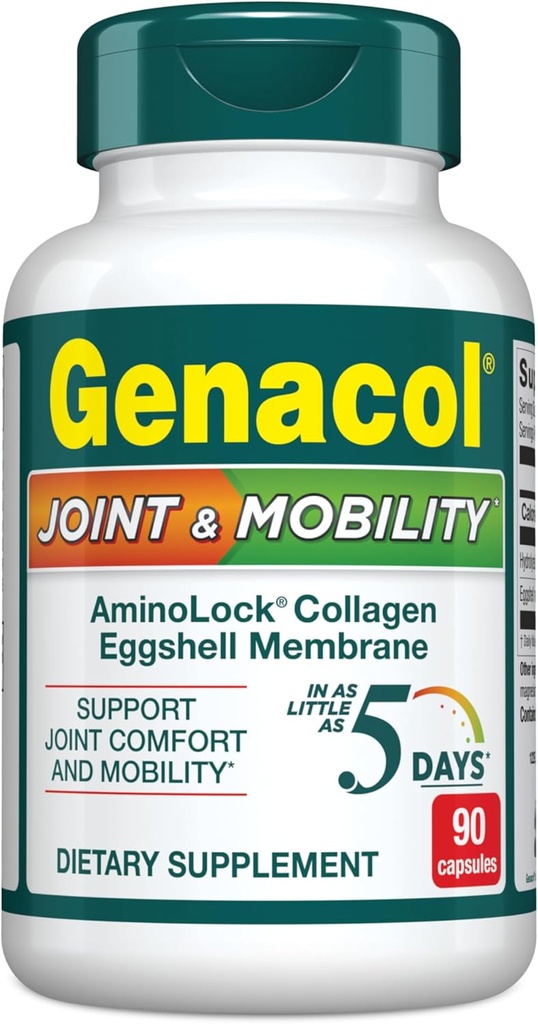Genacol Joint & Mobility – Membrane de coquille d'oeuf et peptides de collagène ultra-hydrolysés, confort et mobilité des articulations de soutien, résultats aussi peu que 5 jours, 90 capsules (30 jours d'approvisionnement)