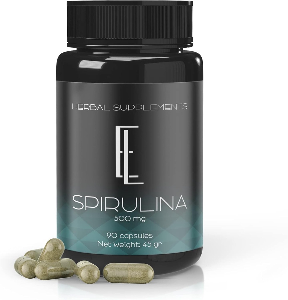 Enchanted Living Spirulina Capsules - 90 x 500 mg, Superaliment à base de plantes de haute puissance, suppléments, capsules non-OGM vegetal cellulose
