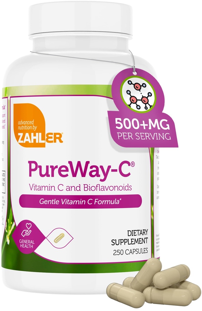 Zahler Vitamine C 500mg - Capsules de vitamine C 500mg avec bioflavonoïdes - Doucement sur l'estomac - Soutien immunitaire - Sans gluten VIT C 500mg Vitamine C Supplément pour adultes (250 Nombre)