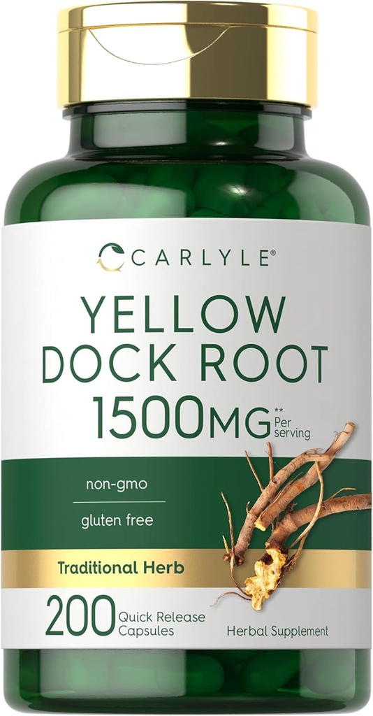 Carlyle Yellow Dock Root Capsules 1500mg | 200 Count | Non-GMO, Gluten Free | High Potency Formula | Traditional Herb