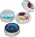Petite boîte à pilules, étui pour la purse et le pocket, 3 compartiments Cas de pilules de voyage Organisateur de médicaments Entreposage pour les vitamines, les pilules, l'huile de poisson et les boucles d'oreilles, Studs, Fleur jaune brun