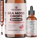 TrueSeaMoss Irish Sea Moss Drops - 5X Plus fort que le gel de mousse de mer - 92+ Minéraux essentiels - avec poudre de Spiruline, racine de Burdock et cumin noir - 2 Fl Oz (60ml) - Arôme frais