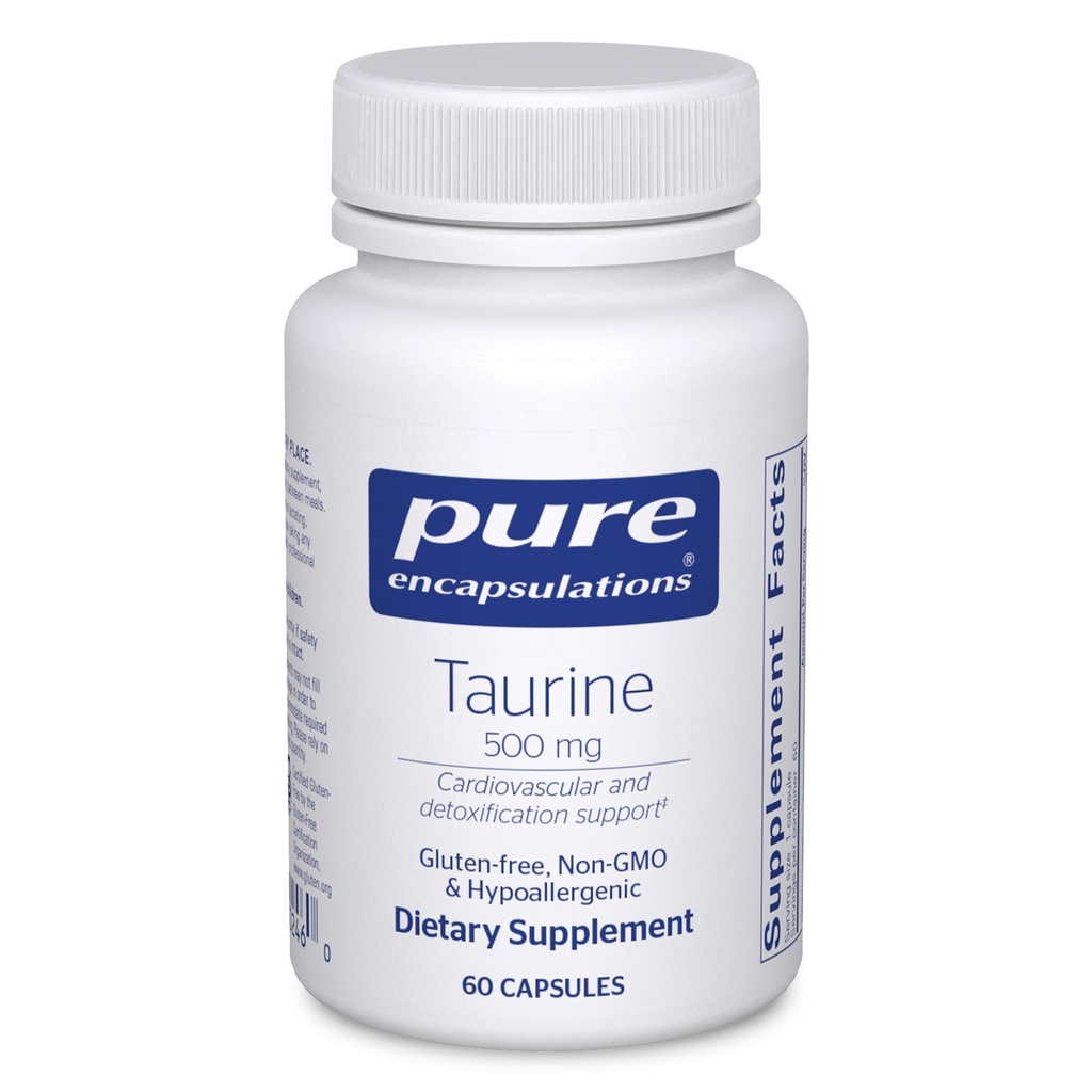 Encapsulations pures Taurine 500 mg de supplément acide amino pour le foie, la santé des yeux, les antioxydants, le cœur, le cerveau et les muscles*
