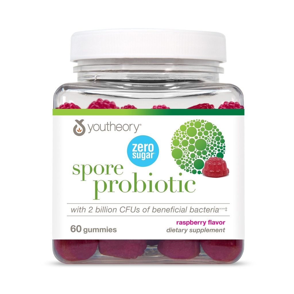 Youtheory Spore Probiotic - Vegan Gut & Digestive Support* - Contient Bacillus Coagulans - Sans lait, sans soja et sans gluten - 60 Gummes