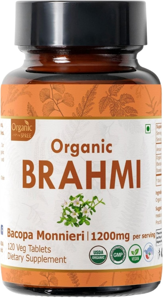 Brahmi 120 Tablets – USDA Organic Bacopa Monnieri Supplement – Supports Focus, Calm & Memory – Herbal Nootropic*