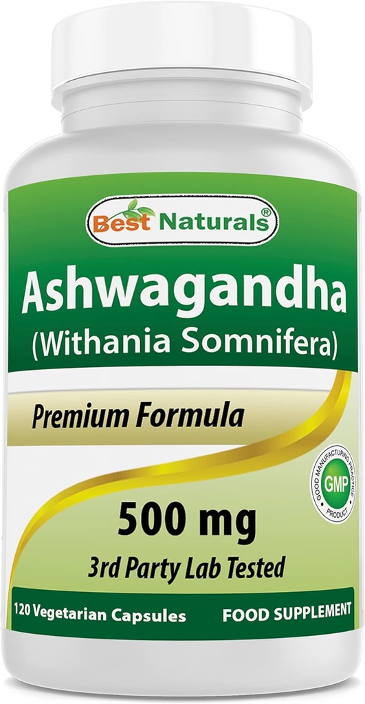 Best Naturals Ashwagandha Capsules pour le stress relaxant et l'humeur, 500 mg, 120 Compte (Emballage peut varier)