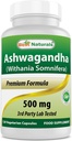 Best Naturals Ashwagandha Capsules pour le stress relaxant et l'humeur, 500 mg, 120 Compte (Emballage peut varier)