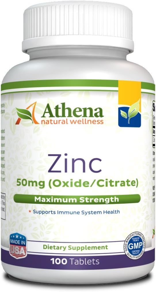 Athéna - Comprimés de supplément de zinc 50mg - Oxyde/Citrate - 100 comprimés enduits