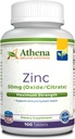 Athéna - Comprimés de supplément de zinc 50mg - Oxyde/Citrate - 100 comprimés enduits
