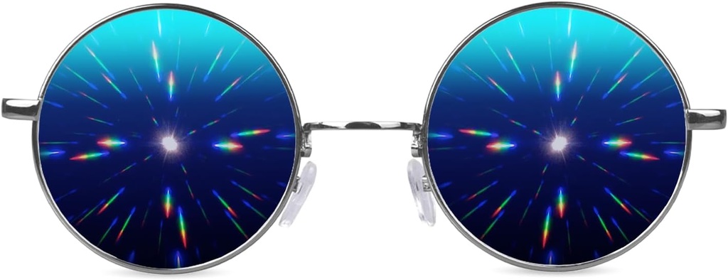 Verres de diffraction GloFX : Cadres en métal de style hippie et pilote avec objectif miroir et effet arc-en-ciel à prisme 3D