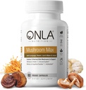 Supplément de champignons végétaliens ONLA - 10-en-1 Lions Mane Mushroom, Reishi Mushroom, Cordyceps, Shiitake - Capsules de champignons pour système immunitaire, Suppléments de cerveau naturel pour mémoire et focus (60 capsules)