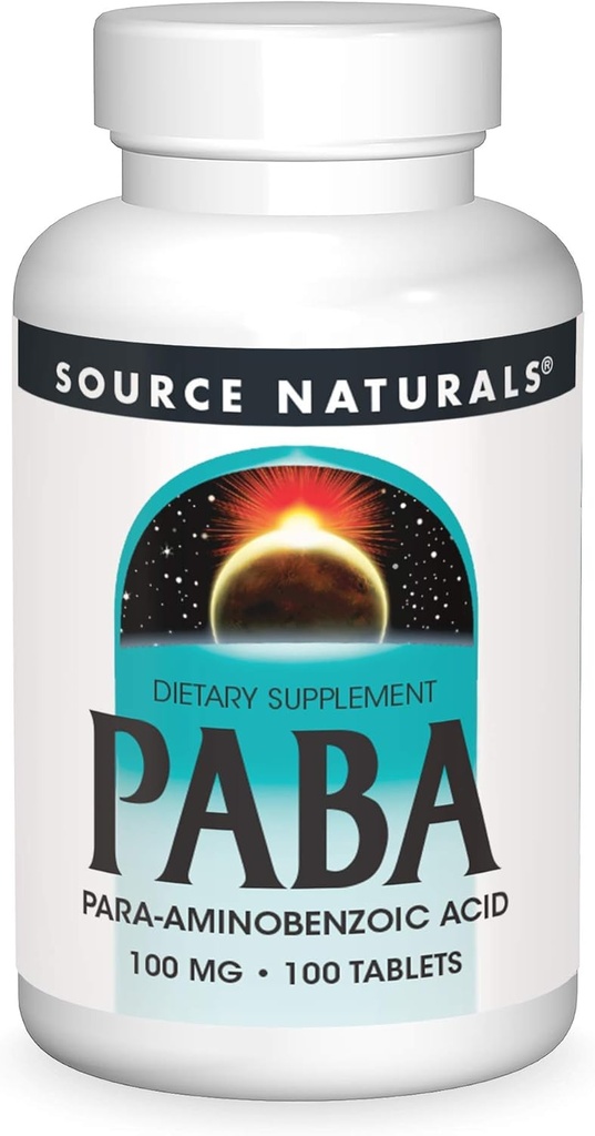 Source Naturals PABA - acide benzoïque para-amino, supplément alimentaire de 100 mg - 100 comprimés