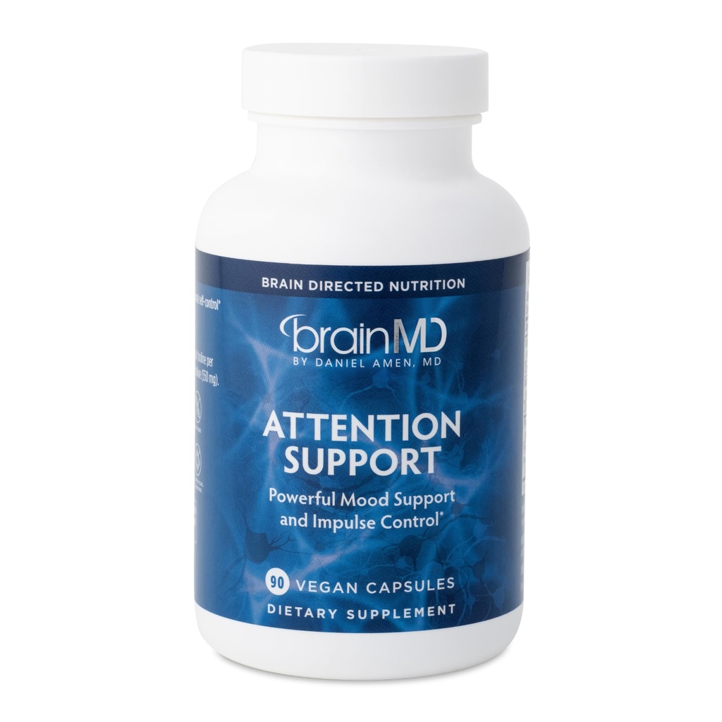 BRAINMD Dr Amen Support de l'attention - 90 capsules - Promotion de la concentration mentale et du contrôle des impulsions - Sans gluten - 30 portions