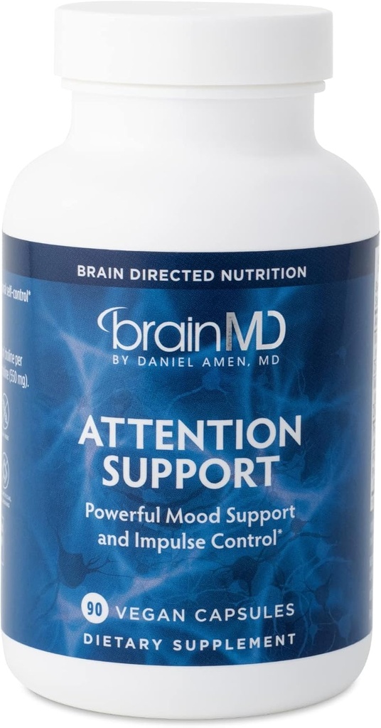 BRAINMD Dr Amen Support de l'attention - 90 capsules - Promotion de la concentration mentale et du contrôle des impulsions - Sans gluten - 30 portions