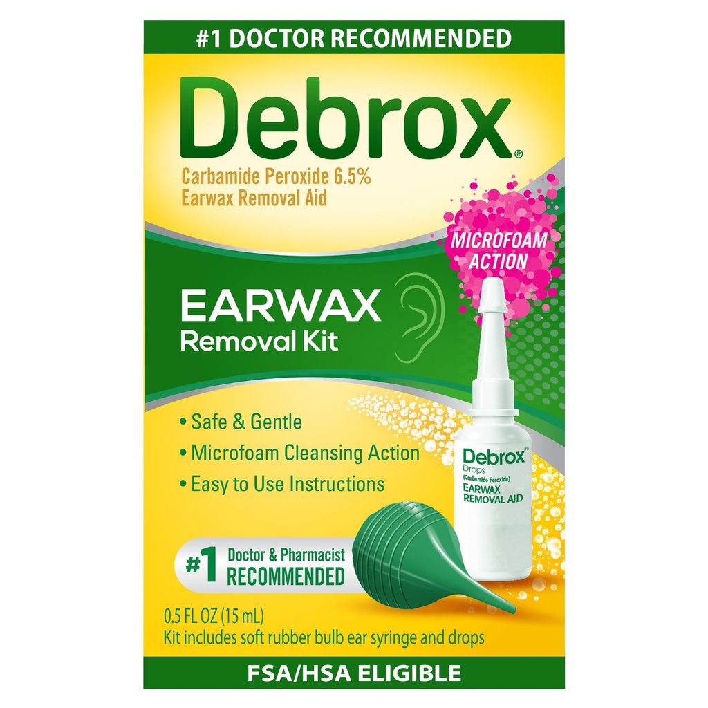Kit de suppression de la cire d'oreille de detrox, Seringue d'ampoule et 0.5 Fl Oz Pertes de suppression de la cire d'oreille avec peroxyde de carbamide