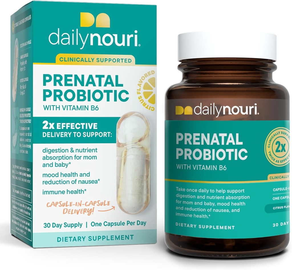 Nouri Santé prénatale Capsules probiotiques et oméga, probiotiques prénatals pour femmes, aide à la digestion et absorption nutritive pour maman et bébé, prendre quotidiennement - 30 jours d'approvisionnement