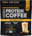 Café à haute teneur en protéines de MariGold - Latte de vanille glacée, 20g Protéines de lactosérum à l'herbe Isolée, énergie et stimulation de l'entraînement, 2 shots Espresso biologique, non-OGM, 1 Net Carb, 1 Lb sac, 15 portions