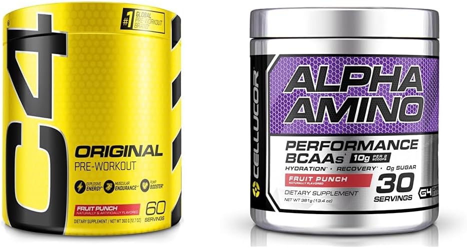 Cellucor C4 Poudre de pré-entraînement originale Punch de fruits - Vitamine C pour le soutien immunitaire et Alpha Amino EAA et BCAA Poudre.