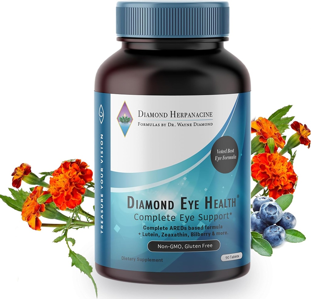 Santé des yeux de diamant - Vitamines naturelles pour le soutien complet des yeux - Vitamines oculaires saines - Vitamines de santé oculaire pour aider à préserver les yeux vieillissants - Végétaux, sans gluten, sans lait - (90 Nombre)