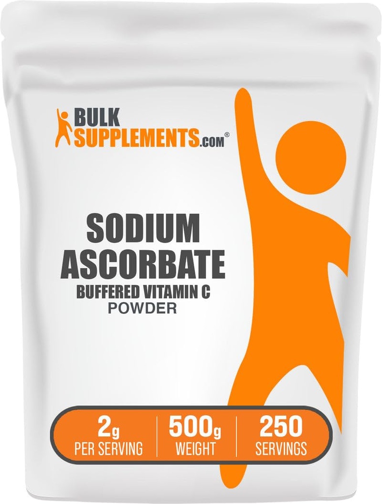 BulkSupplements.com Sodium Ascorbate Powder - for Immune Support, Sodium Ascorbate Vitamin C - Buffered Vitamin C, Gluten Free, 2g per Serving, 500g (1.1 lbs) (Pack of 1)