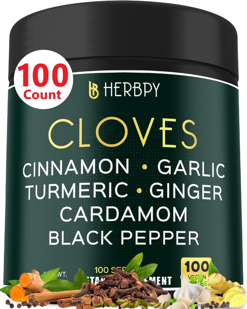 7in1 Supplément de girofle riche en vitamines et minéraux soutient la digestion, l'Immune et la santé cardiaque avec cannelle, curcuma, gingembre, cardamome, ail et poivre noir - 100 capsules végétaliennes