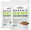 Earth Circle Organics Poudre de protéines de chanvre biologique, laboratoire testé 100% sans gluten, à base de plantes et végétalien poudre de protéines brutes - parfait pour le kéto, Shakes de remplacement des repas, pré & post entraînement (8oz, pack de 2)