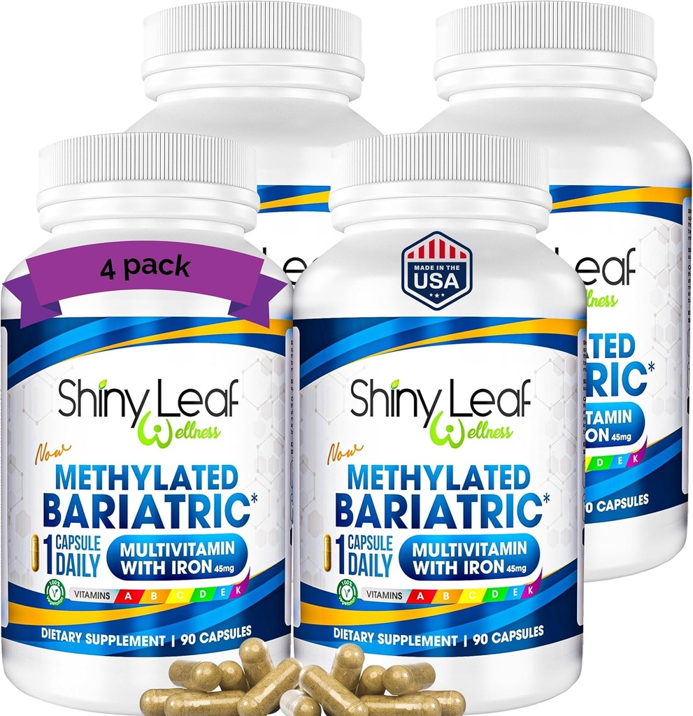 Feuille brillant multivitamine bariatrique méthylée avec le fer 45mg – Une fois par jour Capsule, ASMBS Compliant vitamines bariatriques pour le passage gastrique et manches gastriques, pour les hommes et les femmes, États-Unis Fabriqué – 4 Pack (360 Nombre)