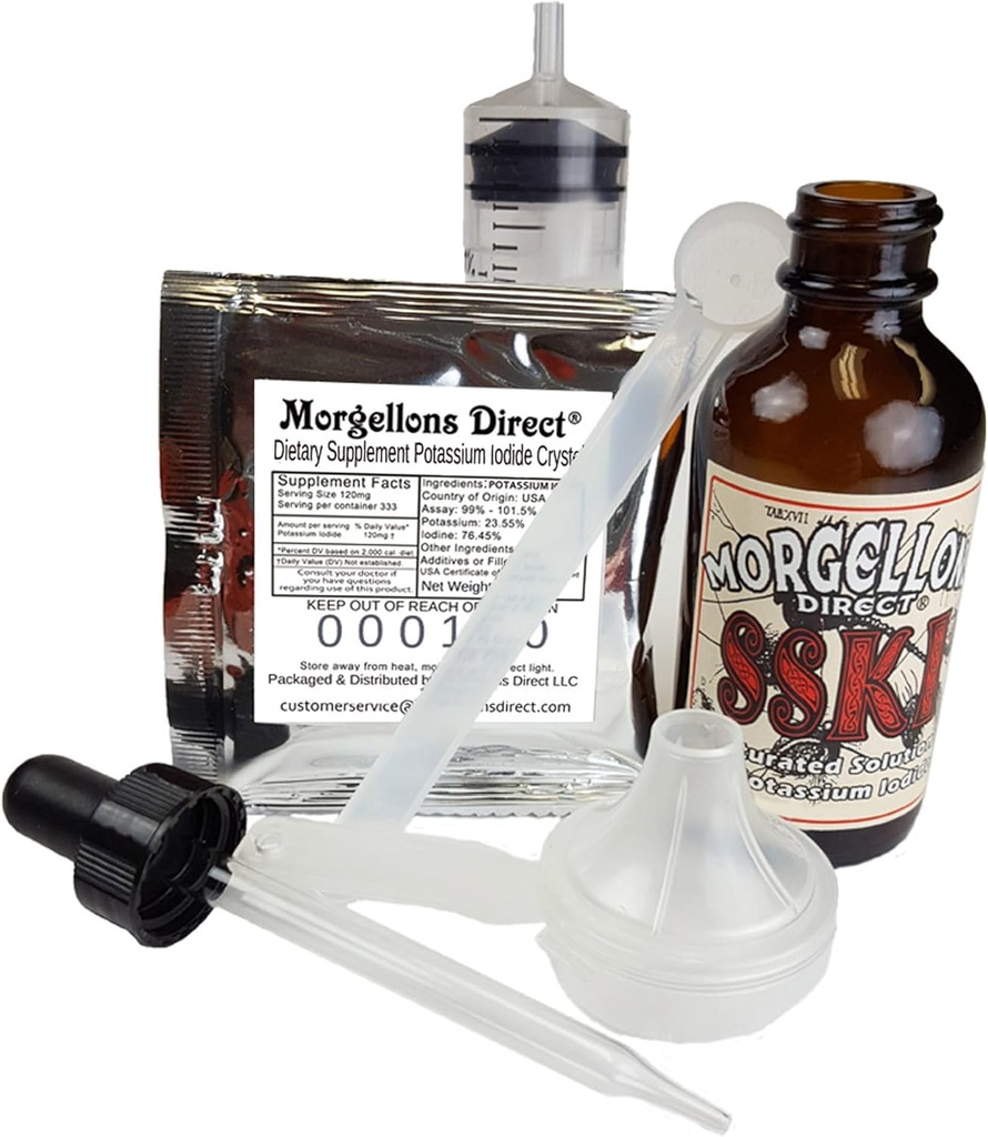 SSKI Iodine Potassium Iodide Solutions Kit de mélange comprend les outils nécessaires et le supplément alimentaire pré-mesure Iodide Potassium Cristaux. Ajouter l'eau distillée.