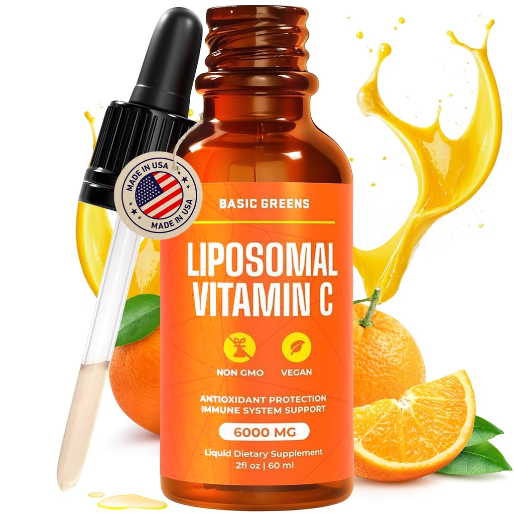 Vitamine Liposomique C Liquide 6000mg – Supplément liquide haute absorption C pour le soutien immunitaire, antioxydant et santé de la peau – Non-OGM, végétalien, formule douce – 2 fl oz