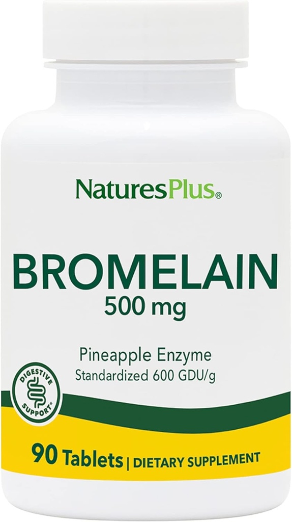 Natures Plus Bromelain - 500 mg, 90 comprimés végétariens - Supplément enzymatique protéolytique naturel- Sans gluten - 90 portions