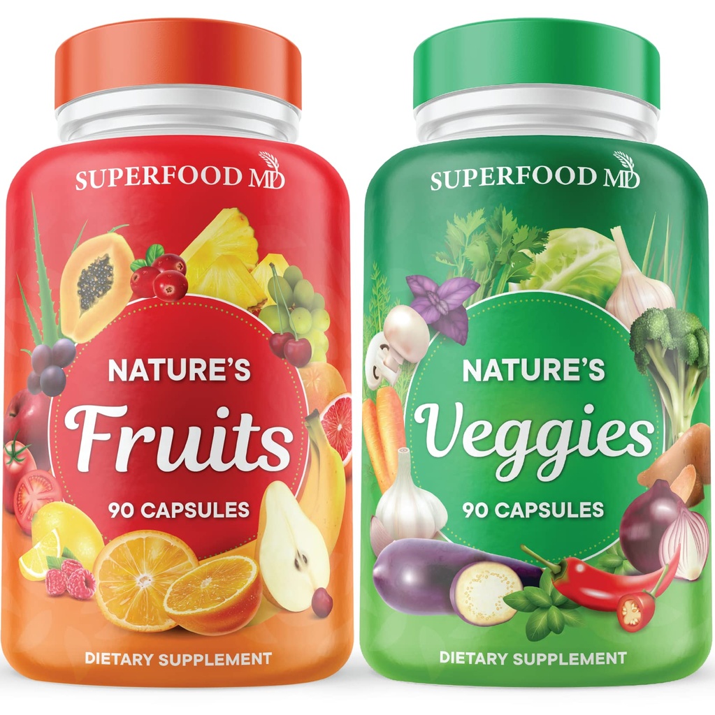 Superfood MD Fruits & Veggies Supplément - aliments entiers Superfoods naturels - avec Aloe Vera - Sans soja- 90 Compte (paquet de 2)