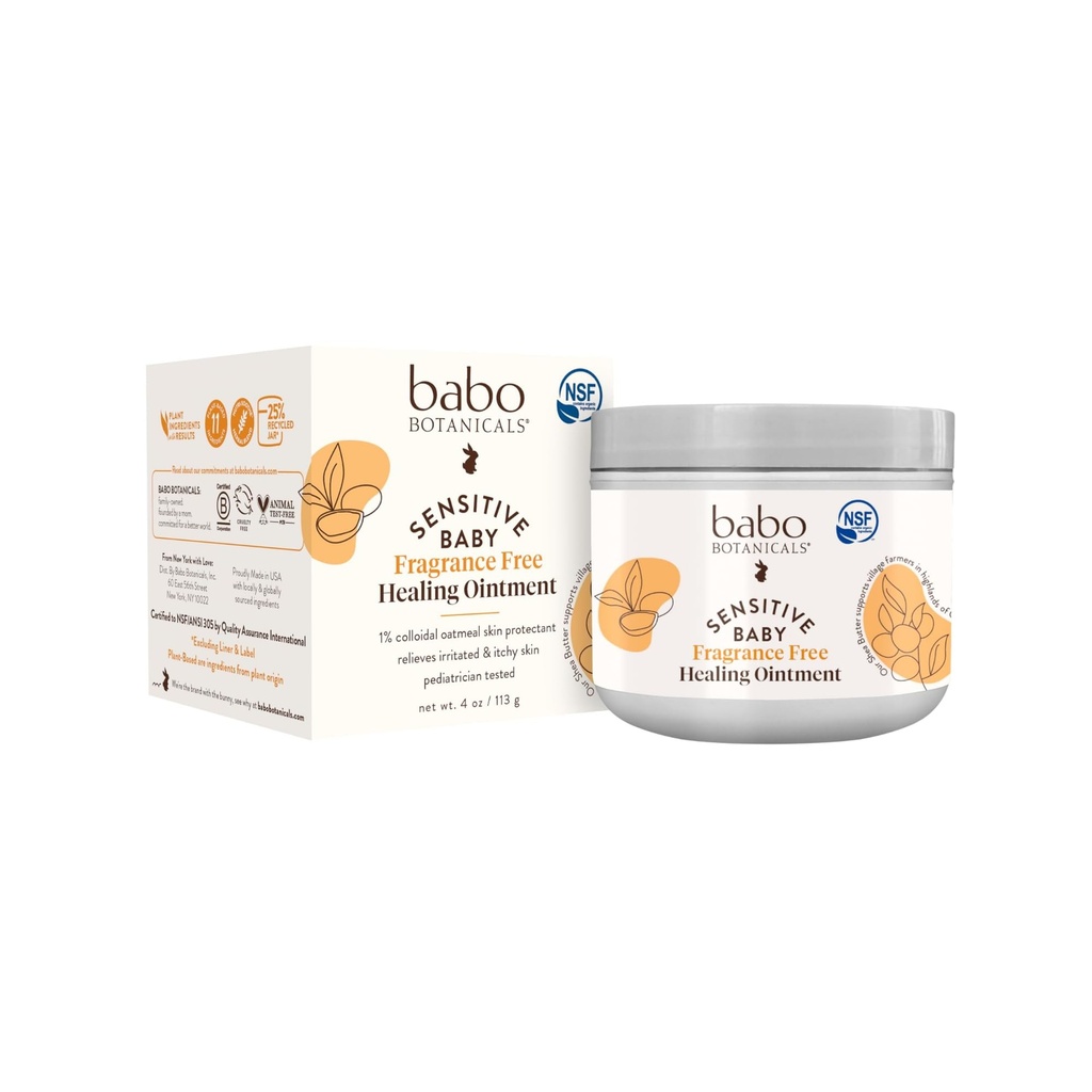 Babo Botanicals Sensitive Baby Fragrance-Free All Natural Healing Oint - 99% Organic & 1% Colloïdal Oat - Steroid-Free - Certifié NSF - pour Eczema, Irritated/Itchy Peau - Face, Corps, Zone de couches