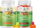 Ensemble de gommes Omega DHA pour les enfants - Acides gras Omega 3 6 9 - Vitamine C pour le cerveau, l'immunité et la vision et les gommes Vitamine D pour les enfants - 1000 UI par portion - Soutien immunitaire aux dents musculaires et à la santé des os