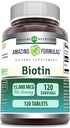 Formules étonnantes Supplément Biotine , 15000 Mg par service , 120 comprimés , non-OGM , sans gluten , Fabriqué aux États-Unis
