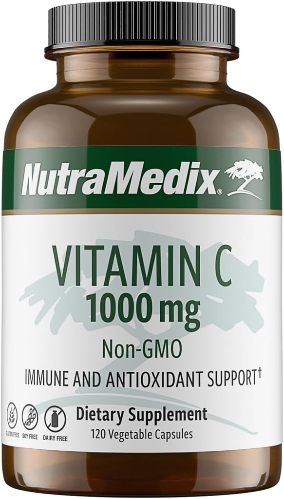 NutraMedix Vitamine C 1000mg - Supplément antioxydants pour le soutien immunitaire et la santé cardiaque - Vitamine C de l'acide ascorbique - végétalien, non-OGM (120 capsules végétariennes)