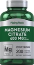 Piping Rock Citrate de magnésium de 400 mg de 200 caplets Végétarien, Non-OGM, Supplément sans gluten