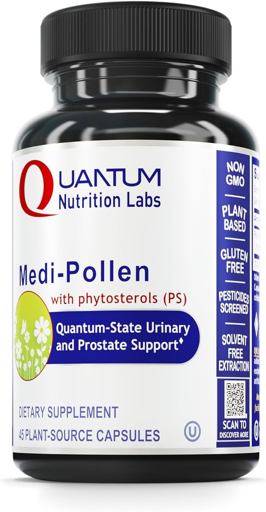 QNL Quantum Medi-Pollen - Men's Prostate Health Supplement - Supports Prostate & Urinary Tract Health - Vegan Urinary Health Supplement - 45 Plant-Source Capsules