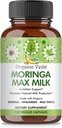 Veda Bio Moringa Max Lait Supplément d'allaitement (120 Capsules) - 1800mg Complexe végétalien biologique Super Strength avec Fenugreek, Thistle de lait, Moringa Feuille et graines pour l'allaitement maternel
