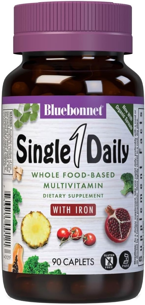 BlueBonnet Super Earth Caplets de fer de formule quotidienne multinutrient, 90 comte vert