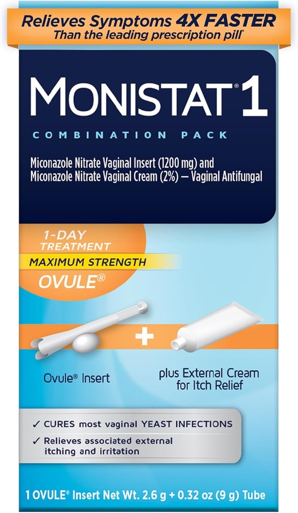 Monistat 1 jour traitement de l'infection des levures pour les femmes, 1 Miconazole ovule Insert et crème anti-Itch crème externe Monistat