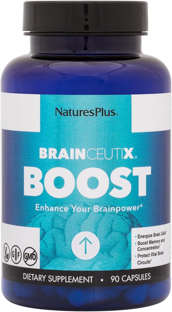 BrainCeutix par NaturesPlus Boost Ginkgo Plus Supplément Cerveau pour Mémoire et Focus, 90 Capsules