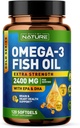 Construit par la nature Omega 3 Huile de poisson Gels mous - 2400 mg Huile de poisson, 1440 mg Omega 3, 864 mg EPA, 576 mg DHA - Supplément supplémentaire de soutien en santé du cerveau et du coeur - 120 Softgels