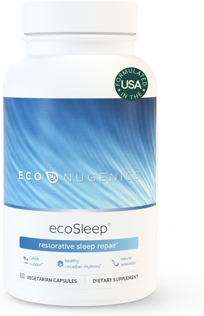 EcoNugenics ecoSleep: Sleep Aid with GABA Support Blend, Magnesium, L-Theanine, Niacin – Helps Promote Deep Sleep, Healthy Circadian Rhythms, Relaxation, Calm – Supplement for Adults, 60 Capsules