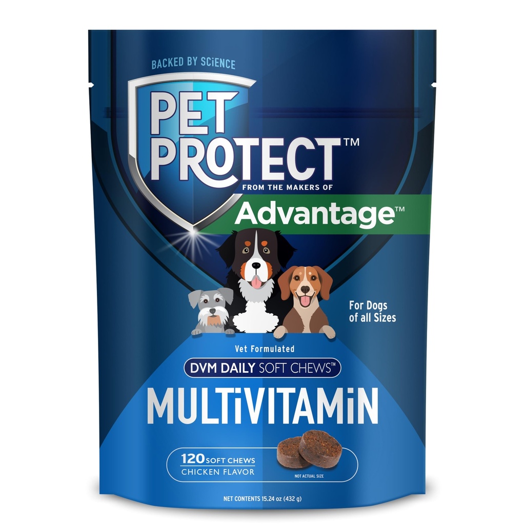 Animaux de compagnie Protégez la multivitamine de chien, le DVM formulé par les véticulations quotidiennes molles, soutient la santé et le bien-être continus, l'arôme de poulet (120 comte)